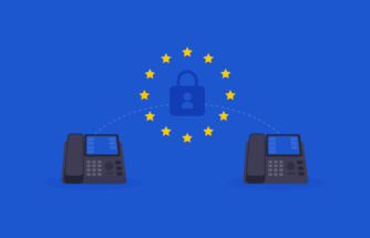 2 Voip phones with the EU data protection logo in the middle