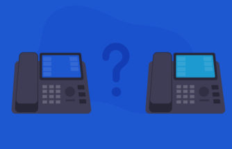 Different types of business landlines shown with two phones & a question mark.